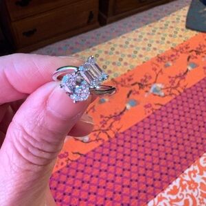 2 1/4 ct Toi et Moi ring.  Emerald and oval. 14k white gold